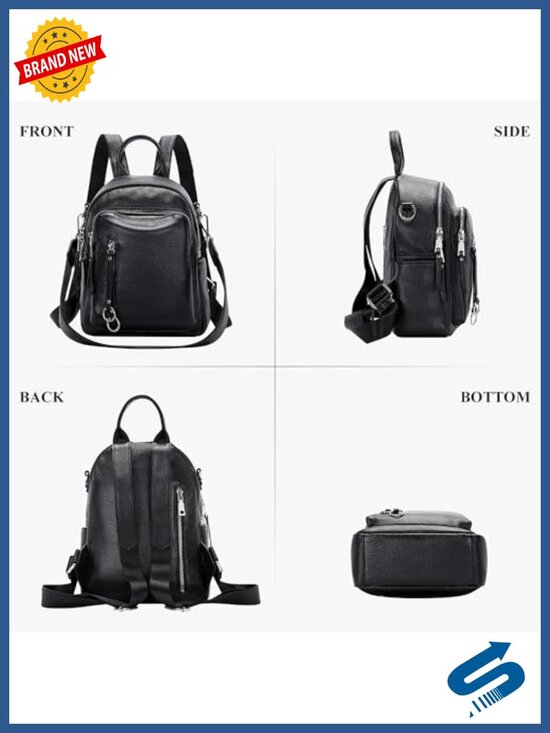 Small Genuine Leather Backpack for Women Daypack Convertible Shoulder Bag Holds